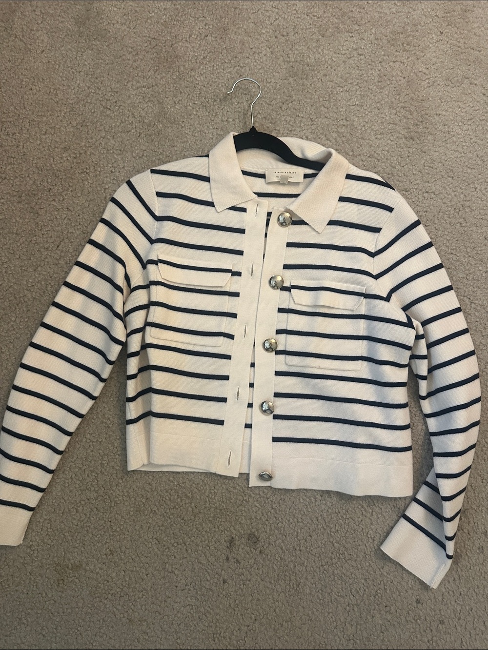 Sezane Betty Striped Cardigan XS - White/Navy